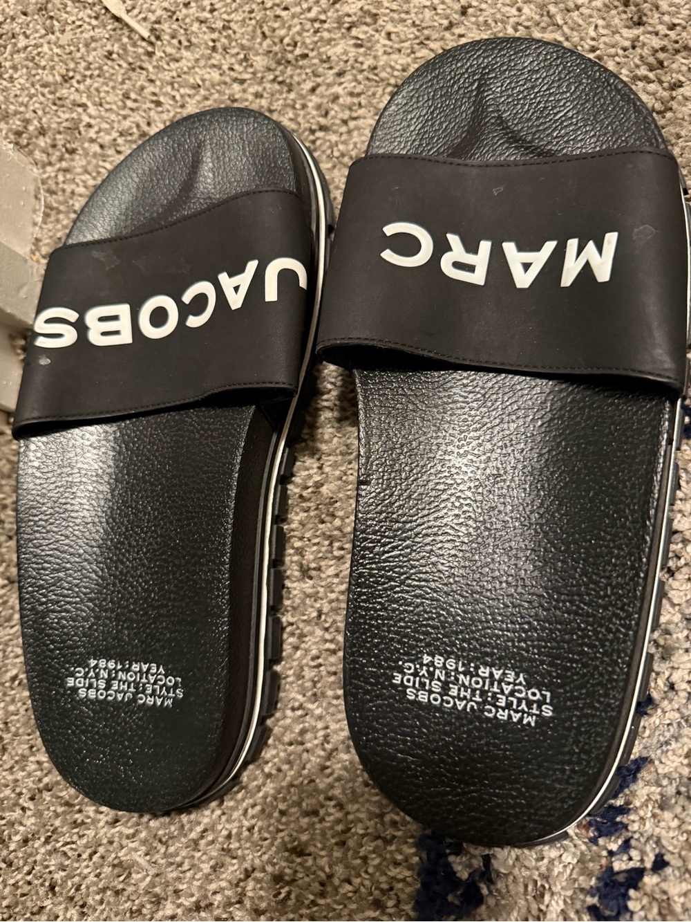 Marc Jacobs Black Slide Sandals with White Logo